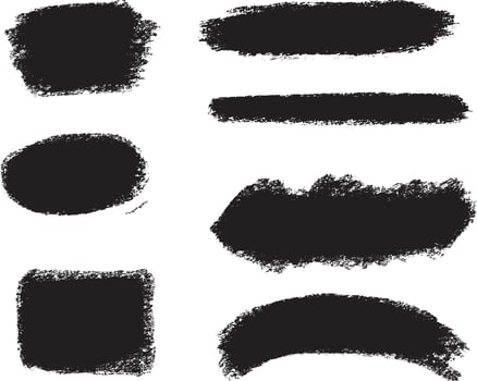 set of black ink strokes of different shapes for the decoration of banners, frames. Background spots for the location of the inscriptions. Hand-drawn design elements, text frames..eps vector