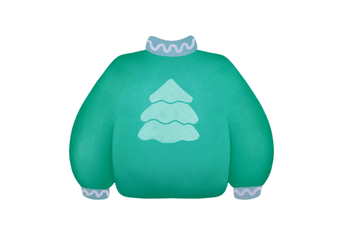 Warm knitted woolen green Sweater. Christmas Watercolor Illustration on transparent background. cozy festive, new year's clothing outfit. cute childish garment, cold weather accessories clip art png