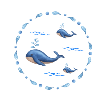 Watercolor illustration of blue whales. Print, design, poster, banner, menus, souvenirs, decor, wallpaper, fabric, textile, wrapping. png