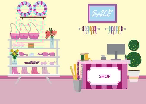 Trendy toys, doll store in pink colors. vector