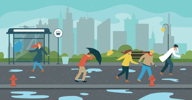 Colored Bad Weather Seasons People Flat Composition vector