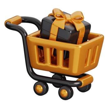 Shopping Trolley with Gift box isolated. Black Friday Shopping Concept. 3D render illustration. png