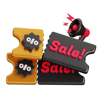 Sale gift voucher, discount coupon with megaphone isolated. Black Friday Shopping Concept. 3D render illustration. png