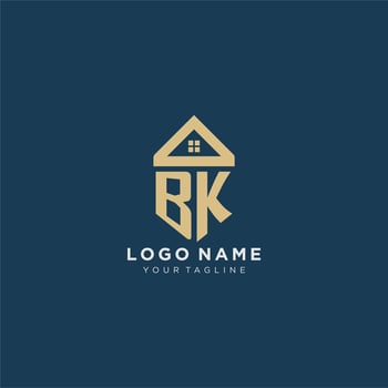 initial letter BK with simple house roof creative logo design for real estate company vector