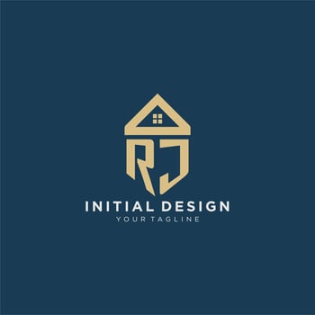 initial letter RJ with simple house roof creative logo design for real estate company vector