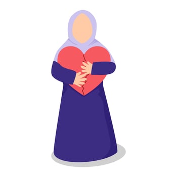 Muslim Woman Hugs A Broken Heart vector