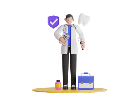 Young male dentist in clinic. Dentistry healthcare concept. Dentist in his office with instruments. 3d illustration png