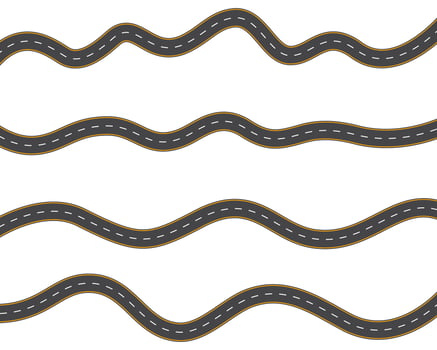 Tracks and winding road curve pathway set stock illustration vector
