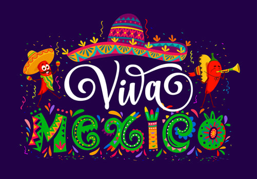 Viva Mexico banner with chili peppers and sombrero vector