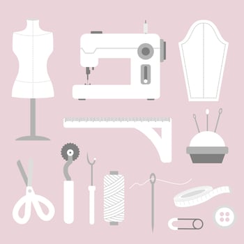 Set of sewing tools equipment vector flat illustration