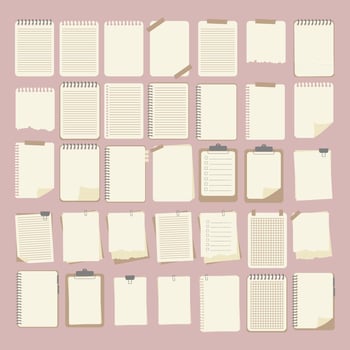 Set of notebook sticky note binder vector flat illustration