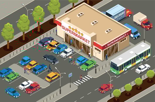 Supermarket Outdoor Isometric Background vector