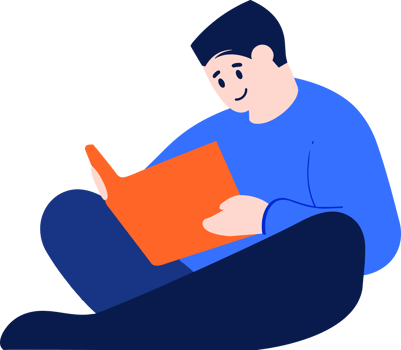 Hand Drawn Child character reading a book in flat style png