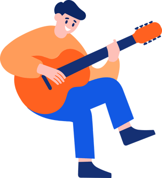 Hand Drawn Male musician playing acoustic guitar in flat style png