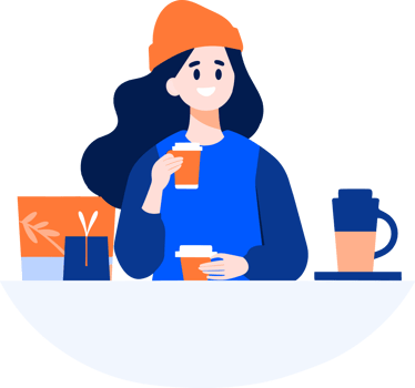 Hand Drawn Female office worker relaxing while drinking coffee in flat style png