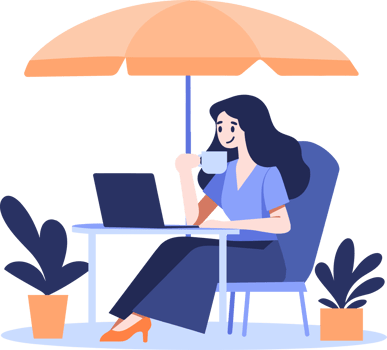 Hand Drawn Female office worker relaxing while drinking coffee in flat style png