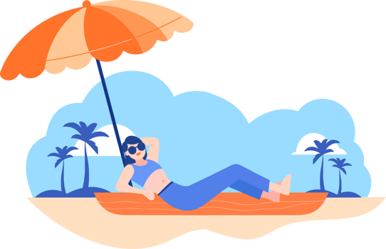 Hand Drawn Tourists relaxing by the sea on vacation in flat style png