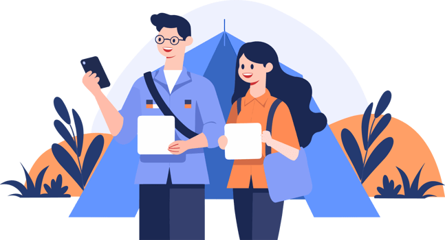 Hand Drawn Tourists camping in the forest in flat style png