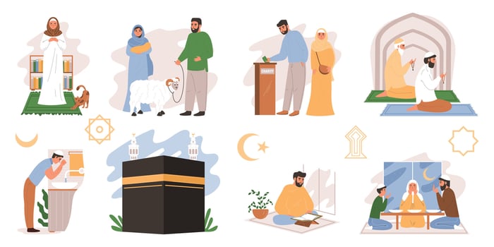 Islam Religion Flat Set vector