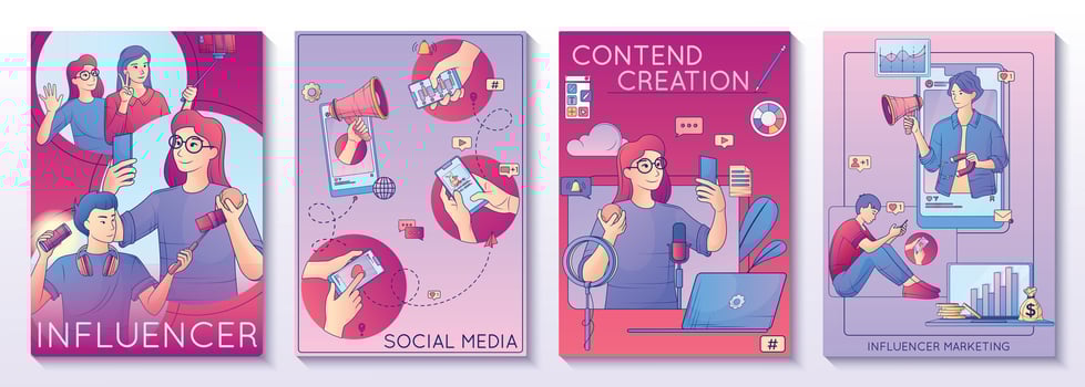 Influencer Marketing Vertical Compositions vector