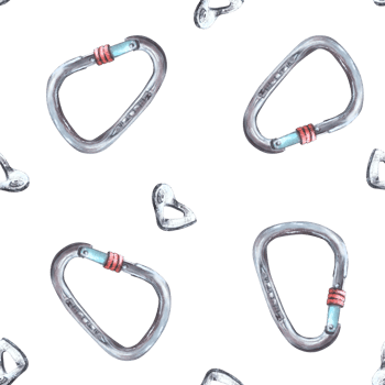Metal sport grey climbing carabiner seamless pattern.  Hand drawn illustration Boulder equipments Repeating design for wrapping paper, wallpaper, textiles packaging print png