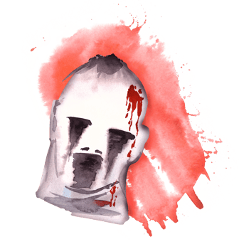 Halloween kids scary masks ghost on the blood stain. Watercolor Happy Halloween holiday. Hand painted illustration. Funny monsters design of cards, stickers, prints png