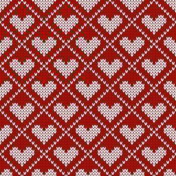 Knitted seamless pattern with hearts. Vector illustration for Valentines Day.