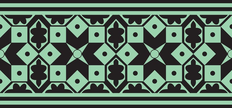 Vector seamless national green and black ornament of ancient Persia. Iranian ethnic endless border, frame