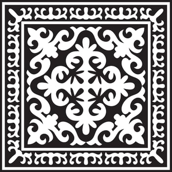 Vector black monochrome square Kazakh national ornament. Ethnic pattern of the peoples of the Great Steppe, .Mongols, Kyrgyz, Kalmyks, Buryats