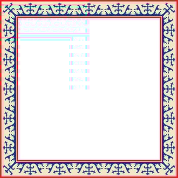Vector colored square Kazakh national ornament. Ethnic pattern of the peoples of the Great Steppe, Mongols, Kyrgyz, Kalmyks, Buryats. Square frame border