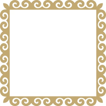 Vector golden square Kazakh national ornament. Ethnic pattern of the peoples of the Great Steppe, Mongols, Kyrgyz, Kalmyks, Buryats. Square frame border