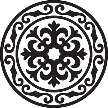Vector black monochrome round Kazakh national ornament. Ethnic pattern of the peoples of the Great Steppe, .Mongols, Kyrgyz, Kalmyks, Buryats. circle, frame border