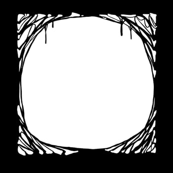 Halloween frame. Cobwebs and slimy threads border. Square Cartoon illustration isolated on white. Scary creepy silhouette. Dark spiderweb, hand drawn gossamer vector
