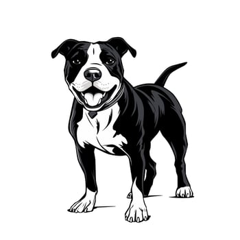 Black and white pitbull illustration clipart design on white background vector