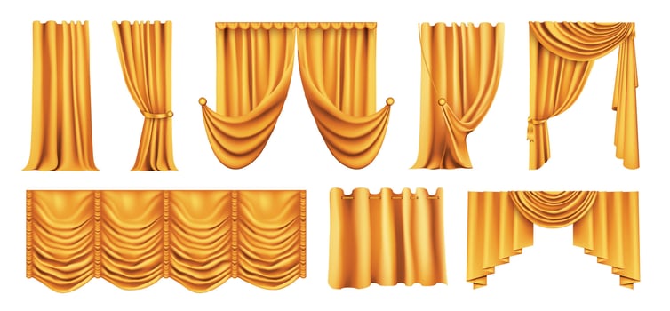 Gold Curtains Realistic Set vector