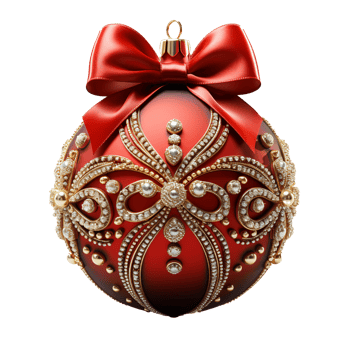 3d luxury Red Christmas ball decorated with gold, AI Generative. png