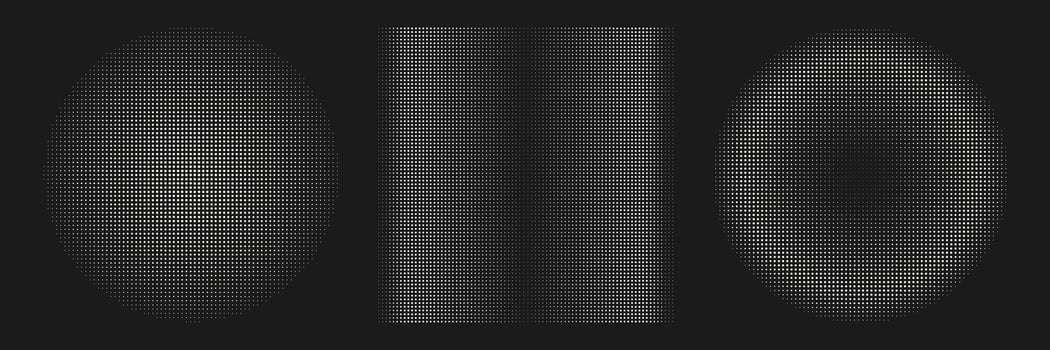 Abstract geometric halftone shapes. White dotted circle and square gradient. vector