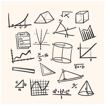 Matematika Doodle Line Art Ilustrasi. Clip Art Diambil Tangan. Banner Set Logo. vector