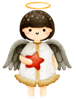 Isolated cute girl christmas angel with wing handle red star in watercolor style and transparent background png