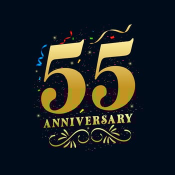 55 Anniversary luxurious Golden color 55 Years Anniversary Celebration Logo Design Template vector