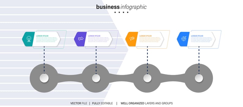 Timeline infographic thin line design with icons. Template for graph, diagram, presentations. Business concept with 4 options. Vector illustration.