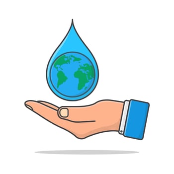Hand Holds Water Drop Vector Icon Illustration. World Water Day Flat Icon. Save Water