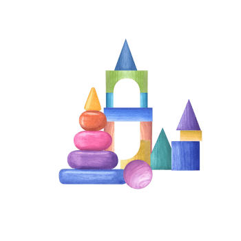 Wooden children blocks. Pyramid, cube, cone, ball, bricks. Child Toys. Games with kids. Watercolor illustration for print, poster, wallpaper, wrapping, png