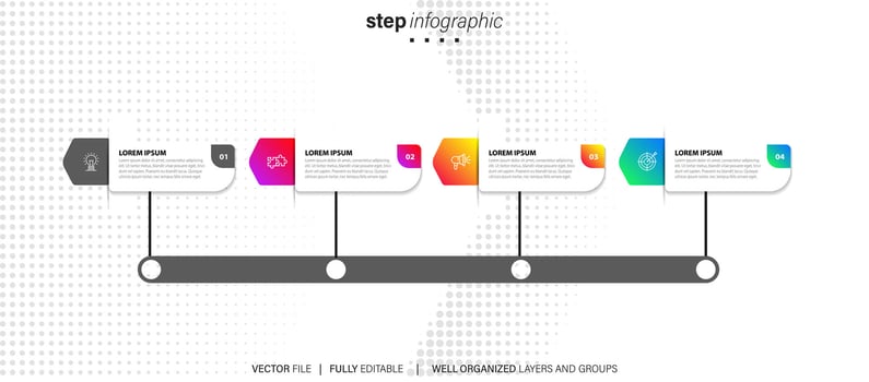 Timeline infographic thin line design with icons. Template for graph, diagram, presentations. Business concept with 4 options. Vector illustration.
