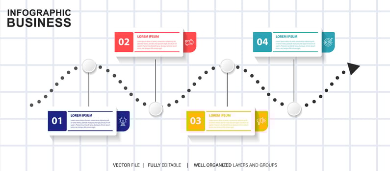 Timeline infographic thin line design with icons. Template for graph, diagram, presentations. Business concept with 4 options. Vector illustration.
