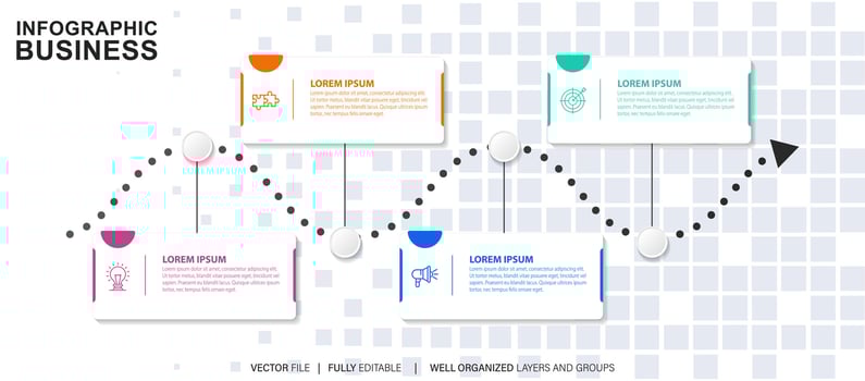 Business infographic template. Thin line design label with icon and 4 options, steps or processes. vector