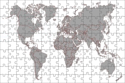 Cnc laser cutting world map jigsaw puzzle Vector illustration