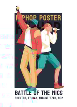 hip hop battle microphones. Two musicians on stage. Subculture. Flyer design, club events posters vector