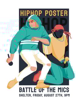 hip hop battle microphones. Two musicians on stage. Subculture. Flyer design, club events posters vector