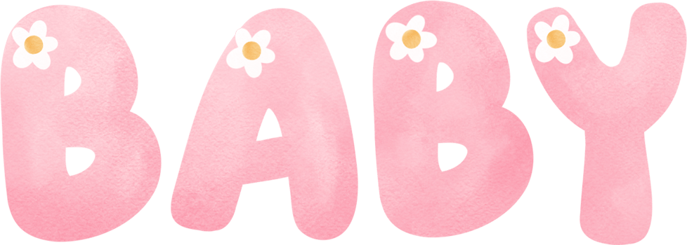 Baby shower girl, baby word watercolor png